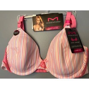 Maidenform Women's  One Fab Fit T-shirt Bra White Striped 38C